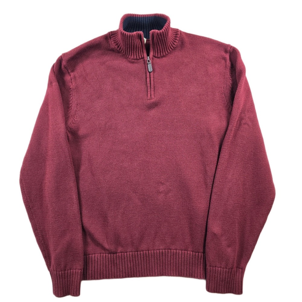 LL Bean Quarter Zip Sweater Mens Large Burgundy Red 100% Cotton Pullover